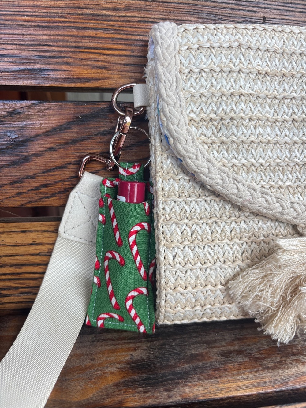 Candy Cane Keychain Chapstick Holder